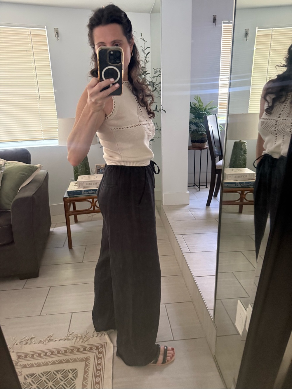 Equipment Black Wide-Leg Linen Pants Size S